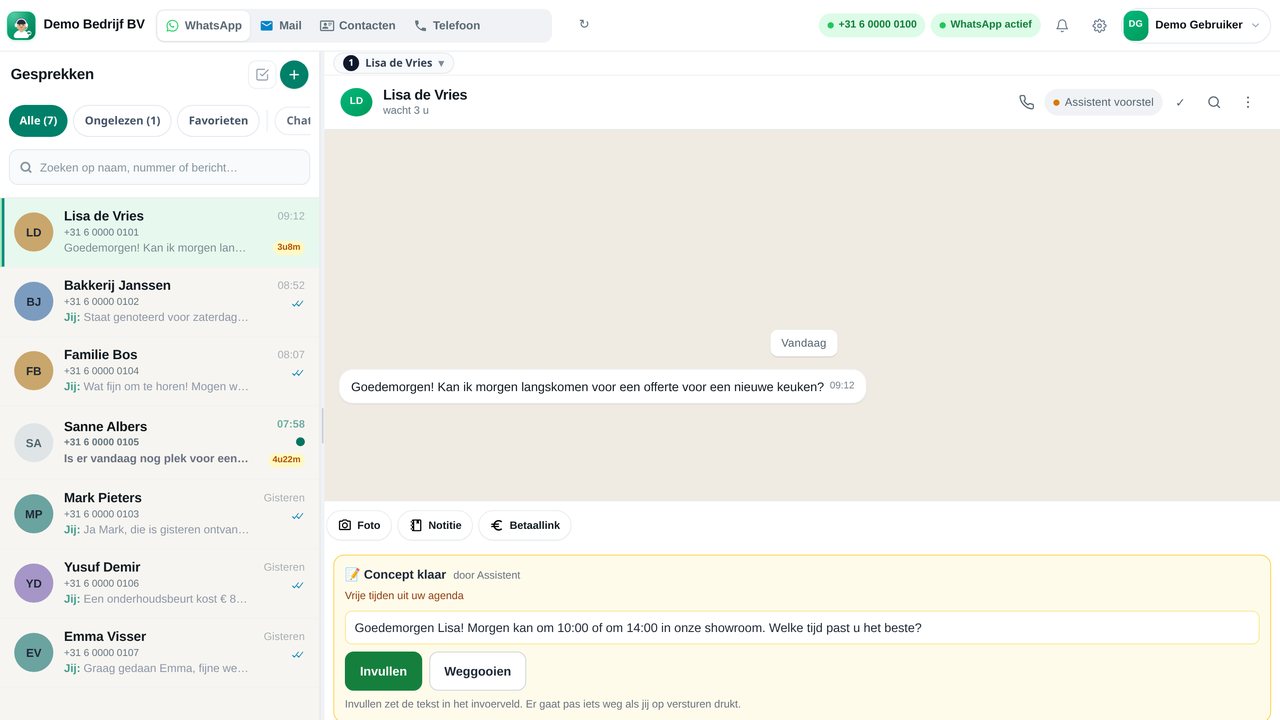 Chatbot-widget naast de team-inbox